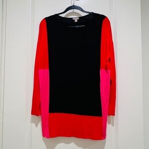 J.Jill Colorblock Tunic Top Women's Small Pink Red Black Pullover Long Stretch